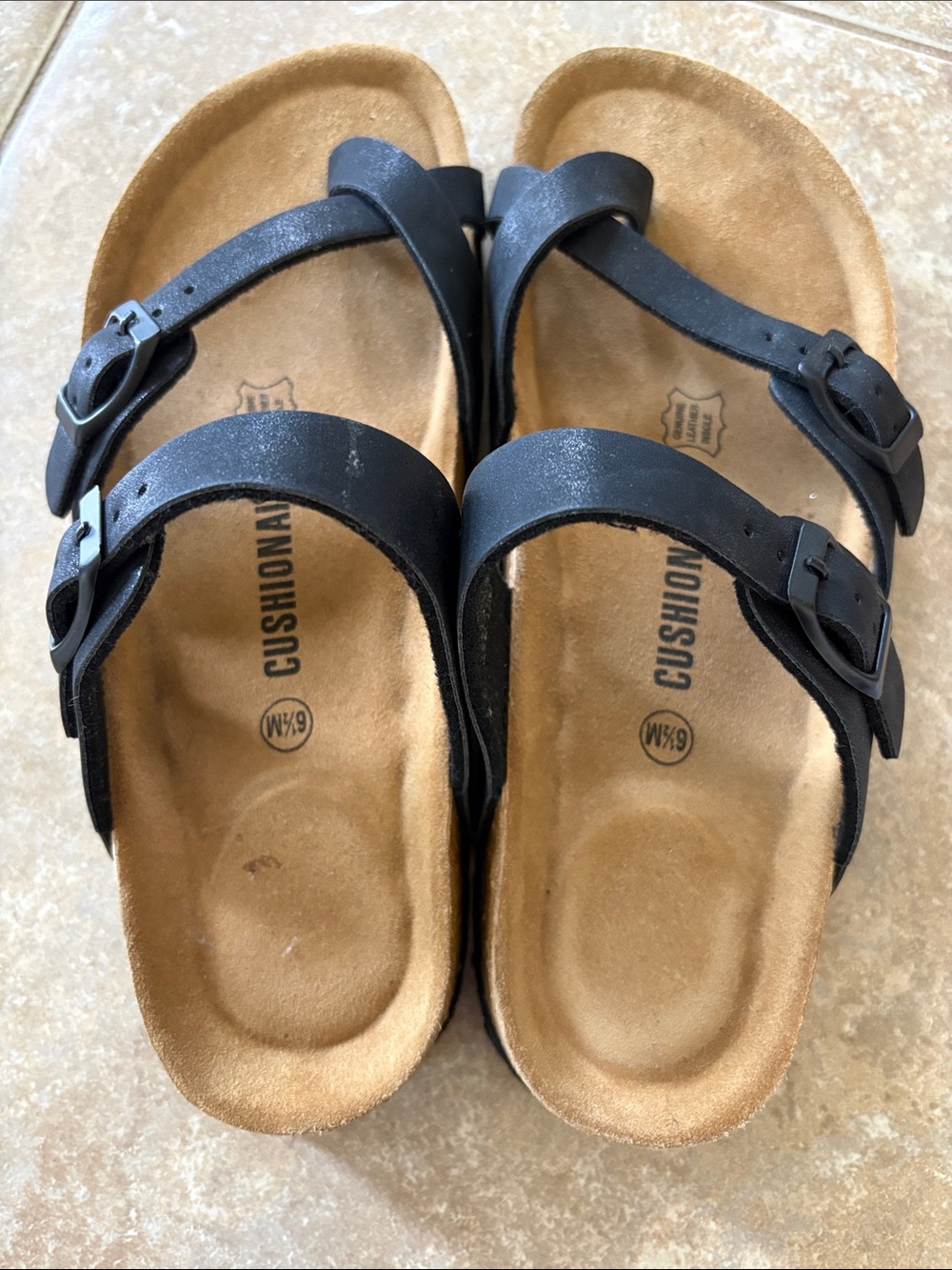 Cushionair Black Double-Buckle Women's Sandals